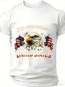 Camiseta Patriótica Unisex Americana con Águila para el 250º Aniversario de la Independencia - Celebrando la Libertad y la Herencia de los Estados Unidos 1776-2026. Diseño vintage con un águila y la bandera estadounidense, adecuada para el 4 de julio, el Día de la Independencia y uso casual - Un regalo ideal para hombres y mujeres patriotas. - Blanco - Ver 1