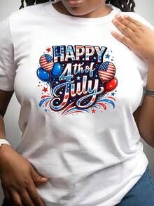 Short-Sleeved T-Shirt For Independence Day, Commemorative T-Shirt With National Flag, Round Neck Style For Women, Comfortable And Soft Fabric, Suitable For Independence Day, Fourth Of July, Heroes' Day, Presidents' Day, Children's Celebrations, Cool Summer Clothes For Women. - 白色 - 查看 6