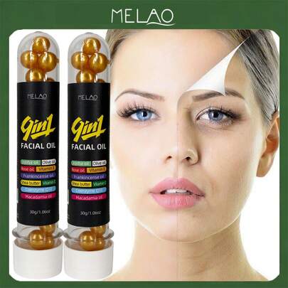  2 Packs MELAO 9-In-1 Facial Oil Capsules, Hydrating Face Serum With Jojoba, Olive, Rose Oil, Shea Butter, Vitamins & Coenzyme Q10, Nourishes & Moisturizes Skin, Improves Skin Texture, Leaves Skin Smooth, Soft & Radiant