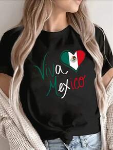 La camiseta de algodón puro es una camiseta negra de poliéster de manga corta con un diseño de "Viva México", adecuada para Halloween, uso casual en casa y ocasiones de fiesta. Es duradera y ligera, ideal para usar en la sala de estar o el comedor, y ofrece un aspecto cómodo e informal para ocasiones festivas. - Negro - Ver 1
