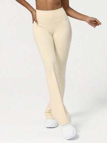 2026 Sodalemon Women's Black Slim Fit Flared Yoga Sweatpants For Spring - 杏 - 查看 3