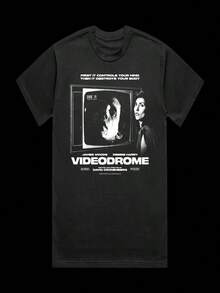 Camiseta con temática de "El asesinato de la cinta de vídeo", camiseta estampada de manga corta, unisex, apta para todas las estaciones, camiseta informal negra de cuello redondo para mujer. - Negro - Ver 1