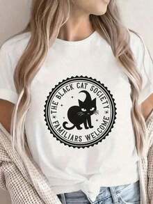 EnvíO Gratis, Entrega Local EnéXico, Entrega En 4 DíAs. Camiseta Con Estampado GráFico, Manga Corta, Cuello Redondo, Top Casual, Ropa De Mujer. - Blanco - Ver 6