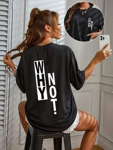 Women's Casual T-Shirt, European And American Style, Simple, Round Neck, Short Sleeves, Loose Fit, With Letter Print. Suitable For Elegant Party Outfits, Stylish Ladies, Blouses For Curvy Women, Prom Skirts, And Casual Wear. - 黑色 - 查看 7