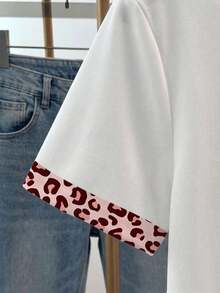 Camiseta de manga corta con estampado de leopardo y decoración de corazón para mujer - Blanco 4 - Ver 3