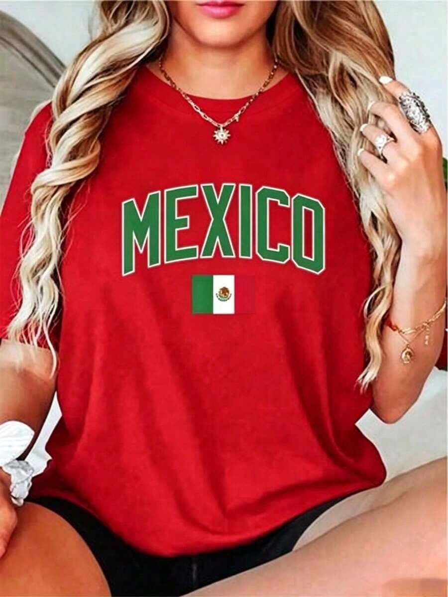 Vintage Casual T-Shirt, 100% Cotton, Mexican Style, Unisex, Essential Jersey - Urban Style, Slim Fit And Timeless, Printed T-Shirt, Shirts, Fashion Tops - 紅色 - 查看 1