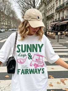 Mexican Basic T-Shirt 100% Cotton Sunny Days And Fairways, Golf Shirt, Gift For Golf Lovers, Summer Graphic T-Shirt 2026 - Women's Short Graphic Tees, Concert Wear, Cute Clothes, New Release - 白色 - 查看 1