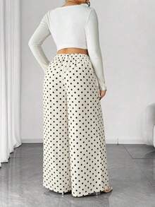 Pantalones de pierna ancha para mujer de talla grande, unicolor albaricoque, estilo elegante, de moda para ir al trabajo y la oficina - Albaricoque - Ver 2