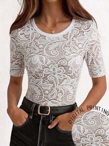 Selamara 3 piezas Camisetas casuales de mujer de unicolor, cuello redondo, manga corta y ajustadas con costillas - Blanco - Ver 1