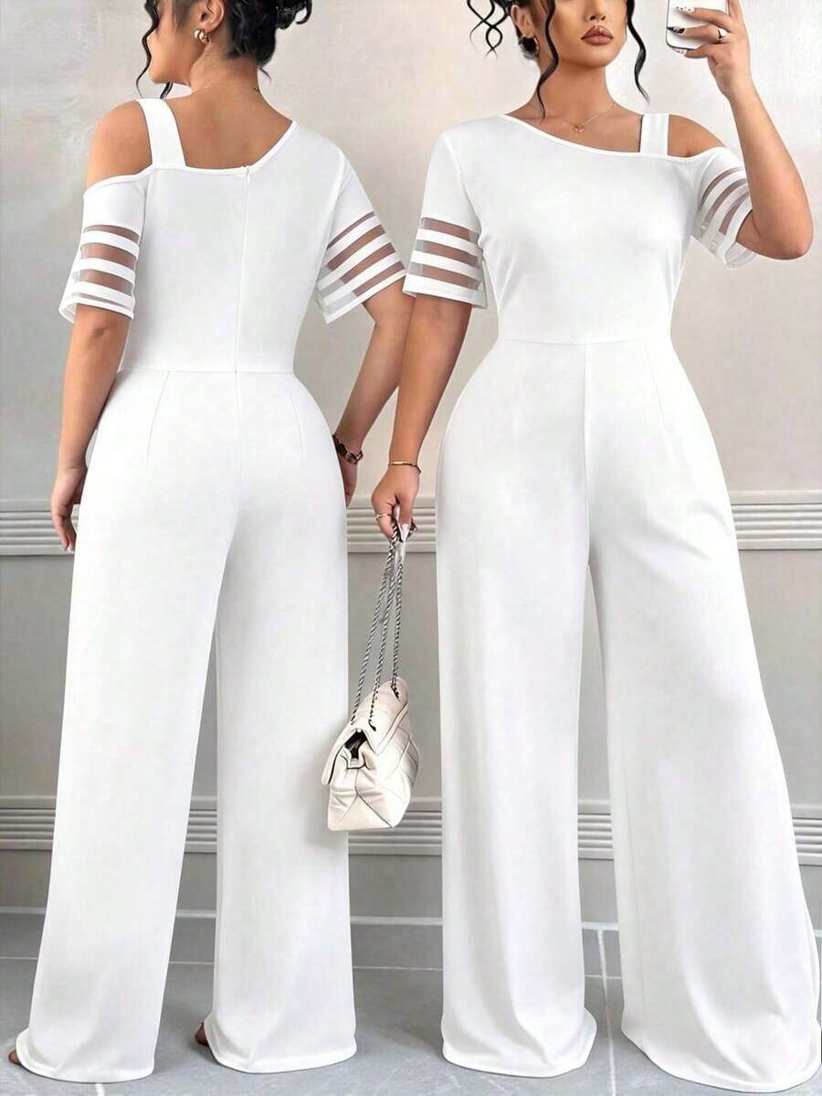 Mono informal de talla grande para mujer de unicolor y diseño minimalista asimétrico - Blanco - Ver 1