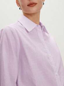 2026 Nueva Camisa Básica Versátil y Elegante para Mujer con Botones Delanteros y Cuello Mao en Color Azul Claro, Adecuada para Ir al Trabajo, Uso Diario, Estilo Retro de los 90, Navidad, Año Nuevo, Fiesta de San Valentín, Playa, Graduación, Moda, - Púrpura malva - Ver 5