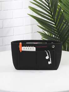 1 pieza Bolsa de maquillaje de fieltro con múltiples compartimentos y gran capacidad, puede almacenar cosméticos, llaves, teléfonos, lápices labiales, accesorio de viaje portátil y de moda - Multicolor - Ver 7