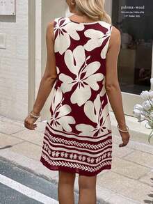 Vestido de verano casual con estampado tropical para vacaciones de mujer - Rojo - Ver 8
