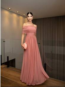 Long Dress With Cape For Wedding, Evening, Or Graduation. - Rusty Rose - View 2