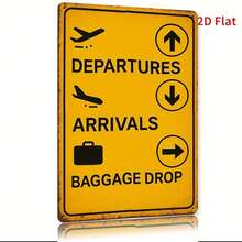 [2D Flat]Vintage Airport Sign Metal Wall Decor - 2D Retro Tin Decoration Featuring Airplanes, Suitcases, And Arrival/Departure - Bars, Cafes, Beach Villas, And Backyard Farmhouses - 8x12inch, Metal Wall Decor - 1 cái - Xem 4