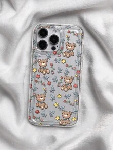 Cute Bear Floral Doodle Print Clear Case Compatible With IPhone 13/15/16/17pro/17/14/17/15pro/15 Plus/15 Promax/7plus/8plus/X/Xs Max/Xr/11pro/12pro/13pro/14pro/12mini/13mini/11promax/12promax/13promax/14promax/14plus/17pro Max/17Air/6/6s Plus/7/8/16Pro/16plus/16promax/Se2/17promax&Compatible With Samsung Galaxy/A54/A14/A12/A13/A15/A32/A33/A24/A52S/S20/S21/S22/S23/S24/S23Plus/S24ultra/S25/A15/A33/A23/A07/A17/S26/A56/A57 - Multicolor - View 2