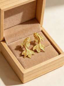 1 Pair Petite Elegant Cute Metal Fish Stud Earrings, Suitable For Women On Holidays, Birthdays, Dates, Parties, Vacations, Daily Commute - Fish - View 5