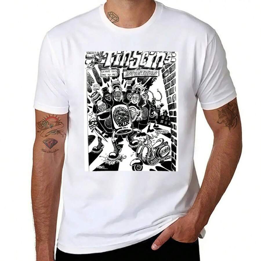 Camiseta H Tin Scin, camiseta de anime con estampados. Camiseta de manga corta de 220 g de algodón puro para hombre y mujer, tejido grueso, resistente a las arrugas y que no se deforma fácilmente. Estilo sencillo y versátil, ligero y transpirable, perfecto para ir al trabajo, viajar, acampar, ir de compras y para el tiempo libre diario. - Blanco - Ver 1