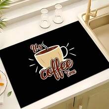 1 pieza Felpudo absorbente con diseño de hora del café, decoración del hogar, felpudo absorbente para encimera de máquina de espresso, felpudo de drenaje del fregadero, felpudo absorbente suave para grifos, accesorios de baño, suministros de cocina - Multicolor - Ver 3