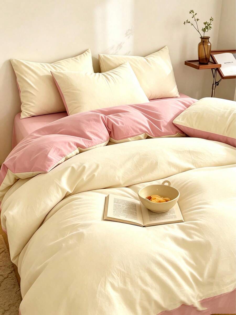 Blue-Grey Patchwork Soft Washed Duvet Cover 3 Pieces Set - Gold - View 1