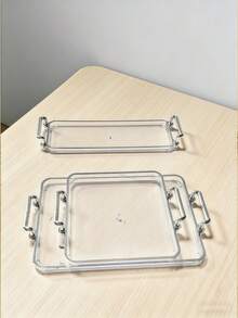 1pc Modern Luxury Dual-Handle Design Tray, Suitable For Wedding, Snacks, Outdoor, Multi-Purpose Tray - Clear - View 5
