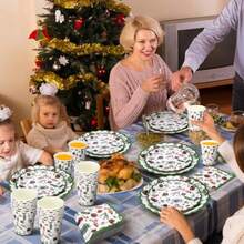 Domensi - Juego de 250 unidades de suministros para fiestas de Navidad, s, bayas, platos de papel de Navidad y servilletas, platos desechables, servilletas para 50 invitados para - Varios colores - Ver 6