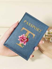Floral Letter Print Passport Holder Wallet & Card Holder, Slim Travel Purse For Couple, Fits Cards & IDs, Lightweight Portable - Burgundy - View 100