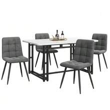 Black Dining Table 140 X 80 Cm With 4 Matching Chairs, Modern Kitchen Table And Chair Set, Dark Grey Velvet Chairs, Table With Black Iron Legs - Grey - View 1