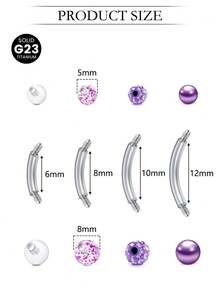 Bộ 12 chiếc G23 Titanium nguyên khối 14G gồm khuyên cong và bi thay thế cho khuyên rốn, khuyên tai, khuyên rốn ngắn nhỏ, khuyên rốn dài cho nam nữ, trang sức xỏ khuyên rốn, quà tặng tinh tế. - Nhiều màu - Xem 2