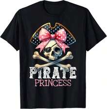 Camiseta 100% Algodón con Diseño Divertido de Pirata, Princesa y Coqueta para Halloween, Camiseta Gráfica para Niñas, Mujeres y Hombres, Cuello Redondo, Estilo Clásico, Moda de Verano, Tops para Vacaciones - Negro - Ver 1