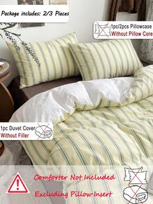 2pcs/3pcs Light Green Fine Stripe Digital Print Duvet Set (1 Duvet Cover + 1/2 Pillowcases, Core Not Included), Made Of Polyester Fiber, Suitable For Daily Use, Soft And Skin-Friendly Synthetic Fiber. Suitable For Master Bedroom And Guest Room, Year-Round Use, Also An Ideal Gift. - Multicolor - View 3