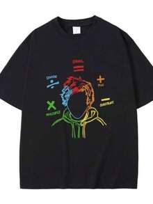 Math Sheerios Print Shirt Harajuku Fashion Women Clothing Casual Hop Tee Shirt Loose Streetwear Unisex - Negro - Ver 6