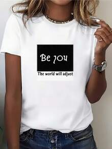 Camiseta ModaModaBe YOU para Mujer - Camiseta Ajustable con Frases Mundiales para Verano, Regalo Perfecto para el Día de la Independencia, Salidas Familiares y Eventos Corporativos - Camiseta Suave de 180g para Mujer - Blanco - Ver 1
