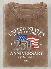 One 230g Vintage Washed Pink Crew Neck T-Shirt Featuring The Text And Graphics 'UNITED STATES OF AMERICA', An American Flag, '250', 'ANNIVERSARY', And The Design '1776 -'. A Perfect Casual T-Shirt For Independence Day Or Patriotic Occasions. Spring/Summer Women's Clothing. 'Best Mom Ever' T-Shirt. - 咖啡棕 - 查看 7