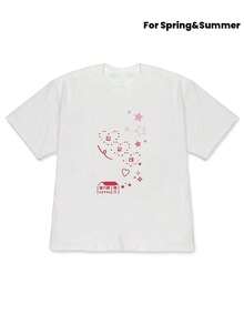 Camiseta holgada de manga corta para mujer, ropa de verano con divertidas estampas de personajes, perfecta para un outfit casual de primavera y verano - Blanco - Ver 1