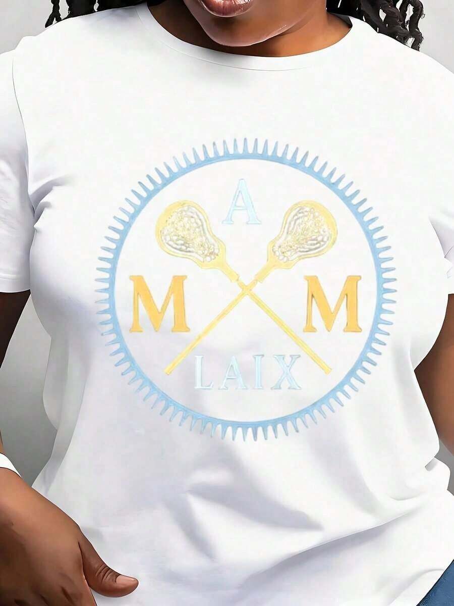 Women's Lacrosse T-Shirt "Lax Mom" - Crosssticks And Heart Y-Style Design With Bold "LAX" Lettering, 95% Cotton, 5% Cotton, Machine Washable, Regular Fit For Spring, Summer And Autumn, Gift For Lacrosse Mom, Fan Apparel, Durable Casual T-Shirt For Games And Everyday Wear. - 白色 - 查看 1