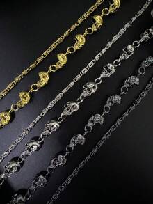 1pc Gothic Style Skull Decor Double-Layer Pants Chain, Suitable For Men And Women Daily Wear (Golden Color, Black Buttons And Rings Are Normal) - Multicolor - View 6