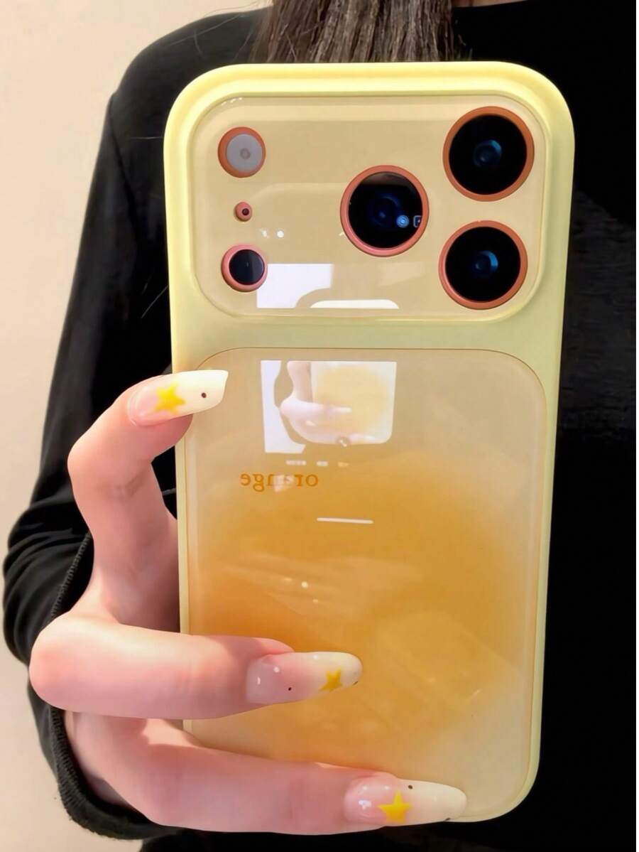 Yellow Frame Gradient Tie Dye English Text Phone Case Compatible With IPhone 17, 16 Pro Max, Minimalist Creative Liquid Silicone High-End Anti-Drop Full Coverage Protective Case For Women - Yellow - View 1