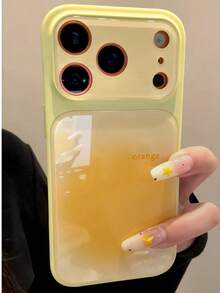 Yellow Frame Gradient Tie Dye English Text Phone Case Compatible With IPhone 17, 16 Pro Max, Minimalist Creative Liquid Silicone High-End Anti-Drop Full Coverage Protective Case For Women - Yellow - View 2