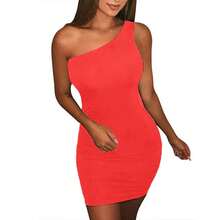 Vestido corto de verano con espalda descubierta para mujer, minivestido Sexy amarillo ceñido al cuerpo, con un hombro al descubierto, para fiesta y club nocturno - Aleatorio - Ver 2