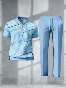 Men's Casual Stylish Polo Shirt With Collar, Short Sleeves, 3D Irregular Print T-Shirt - CD207-6 - Xem 7