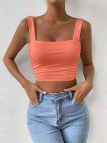 Top Cami Ajustado de Pliegues unicolor y Corto para el Verano - Rosa coral - Ver 1