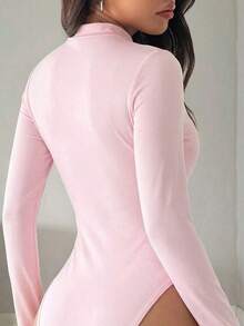 Body de mujer con cuello alto y manga larga, de uso casual - Rosa Pálido - Ver 4
