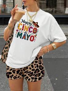 Women's Summer T-Shirt Cinco De Mayo Mexican Fiesta Casual Style With Floral Hat And Guitar Colorful Pattern Short Sleeve Soft Cotton Festive Fashion For May Celebrations Light Clothing - 白色 - 查看 1
