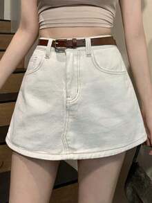 Shorts vaqueros informales con estampado de leopardo para mujer - Blanco - Ver 6