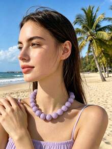 1 chiếc vòng cổ ngọc trai phong cách Bohemian tối giản với hạt cườm lớn, thích hợp cho các bữa tiệc, có các màu hồng, đỏ hồng, xám, xanh dương, xanh lá cây, vàng, tím, đen. - vòng cổ - Xem 12