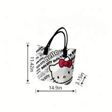 Miniso 三丽鸥Hello Kitty涂鸦风格帆布手提包，白色单肩包，日常使用 - 粉色 - 查看 6