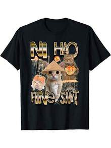 Nueva camiseta estampadaNi Hao Fine Shyt Funny Brainrot Gen Z Meme T-Shirt, Cotton Unisex Graphic T Shirt,Camisetas para mujer, camisetas para hombre, conjuntos para padres e hijos, camisetas con estampados de emojis populares, camisetas con diseños de anime y videojuegos, camisetas de apoyo al Mundial - Negro - Ver 1