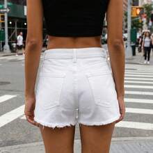 Women's Slim Ripped Denim Shorts Mid Rise Distressed Jean Shorts Frayed Hem Summer Bottoms - White - View 2