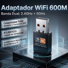 Adaptador WiFi USB AC600 para PC 2 4GHz 5GHz Compatible con Windows Linux Metro Reloj de pared grande Weight scale Reloj de pared para sala Measuring tape Tools - Negro - Ver 3